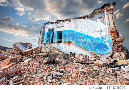 Destroyed building, can be used as demolition, earthquake, terrorist attack, after bombardment, damage by artillery Destroyed building, can be used as demolition, earthquake, terrorist attack, after bombardment, damage by artillery 114819001