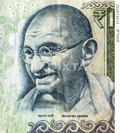 Mahatma Gandhi (1869-1948). Portrait from indian rupee banknote 114819050