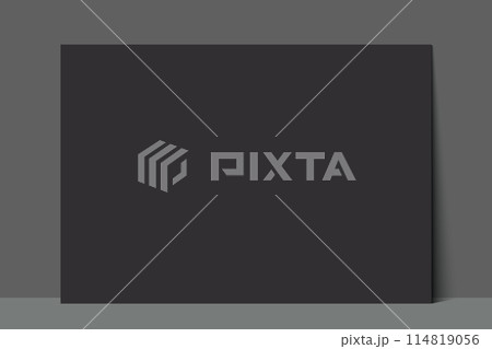 Blank black poster leaning against a grey wall background. Poster vector mockup. Blank black poster leaning against a grey wall background. Poster vector mockup. 114819056