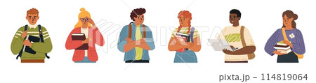 Young adult teenage students cartoon characters set 114819064