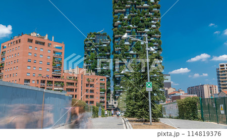 Bosco Verticale or Vertical Forest timelapse. It is a pair of two residential towers in the district of Porta Nuova, Milan Bosco Verticale or Vertical Forest timelapse. It is a pair of two residential towers in the district of Porta Nuova, Milan 114819376