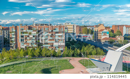 Modern buildings in the new area of Portello timelapse, Milan, Italy 114819445