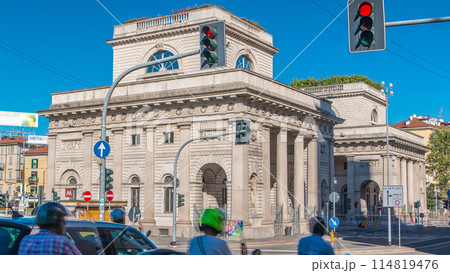 A street view of beautiful historic landmark - Porta Venezia timelapse 114819476