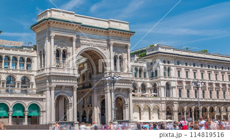 The Galleria Vittorio Emanuele II timelapse on the Piazza del Duomo Cathedral Square . The Galleria Vittorio Emanuele II timelapse on the Piazza del Duomo Cathedral Square . 114819516