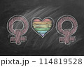Two female gender symbols on blackboard 114819528