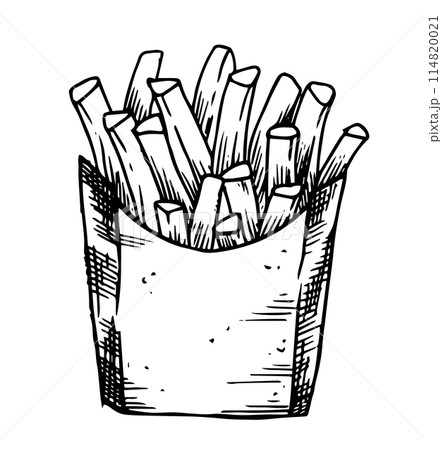 bag of French fries, potatoes. drawing in sketch style bag of French fries, potatoes. drawing in sketch style 114820021