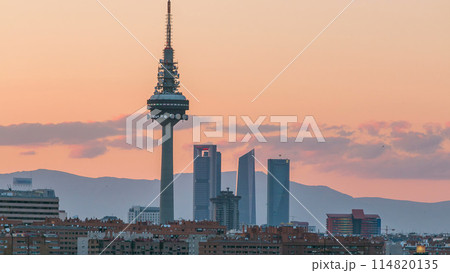 Madrid evening skyline timelapse with some emblematic buildings and towers Madrid evening skyline timelapse with some emblematic buildings and towers 114820135