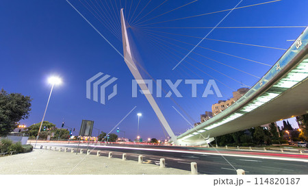 View of the bridge by Santiago Calatrava timelapse hyperlapse at the entrance to Jerusalem View of the bridge by Santiago Calatrava timelapse hyperlapse at the entrance to Jerusalem 114820187