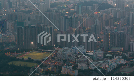Fei ngo shan Kowloon Peak day to night timelapse Hong Kong cityscape skyline. 114820362