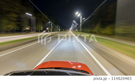 Drivelapse from top Side of Car moving on a night highway timelapse hyperlapse 114820463