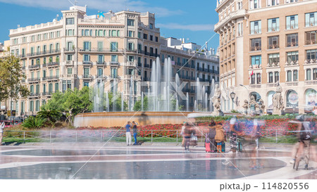 People at Placa de Catalunya or Catalonia Square timelapse a large square in central Barcelona 114820556
