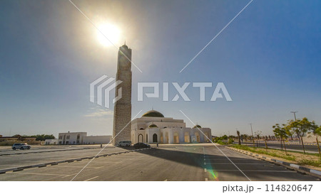 White mosque in Ajman timelapse hyperlapse, United Arab Emirates 114820647