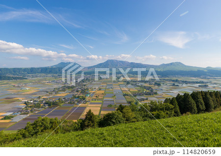 阿蘇の景色と水田（熊本県阿蘇） 114820659