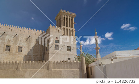 Historic fort at the Museum of Ajman timelapse hyperlapse, United Arab Emirates 114820732