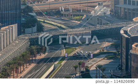 View of intersection with many transports in traffic Timelapse Aerial 114820890