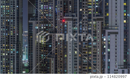 Lights from windows of offices in Dubai Aerial Timelapse 114820997