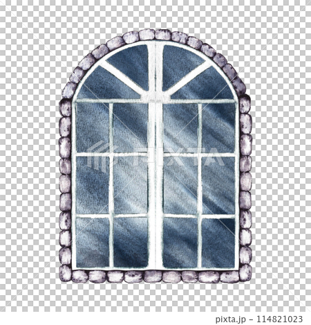Retro window. An old vintage window. A hand-drawn watercolor illustration. Isolate. A design element for home, children's games, postcards and decor. Retro window. An old vintage window. A hand-drawn watercolor illustration. Isolate. A design element for home, children's games, postcards and decor. 114821023