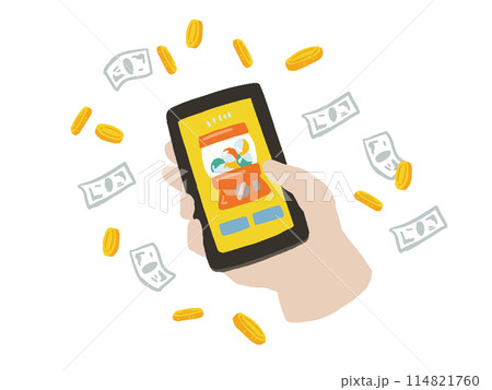 スマホのガチャに課金する　ポップなイラスト 114821760