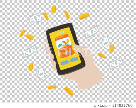 スマホのガチャに課金する　ポップなイラスト 114821760