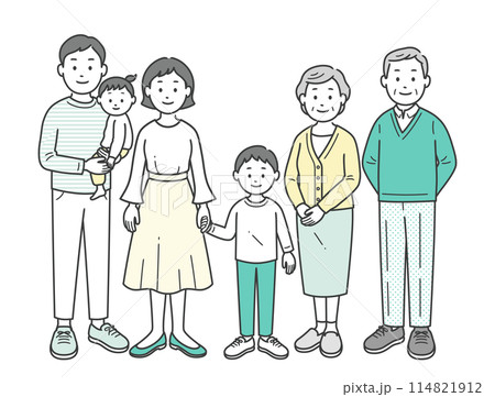 三世代の家族が集合した全身イラスト 114821912