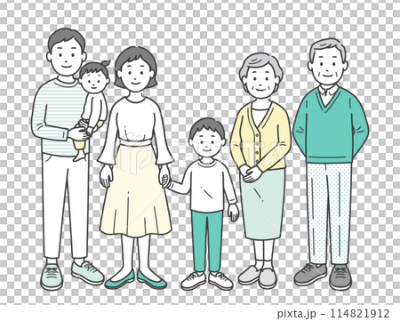 三世代の家族が集合した全身イラスト 114821912