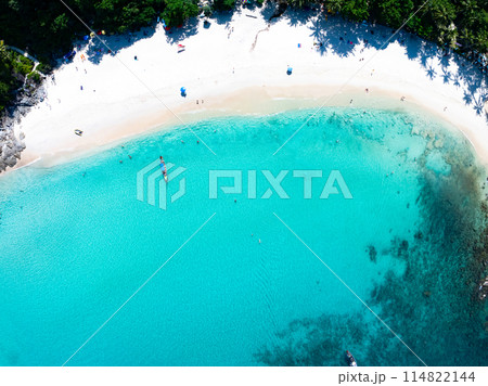 Beautiful beach sea in summer season,Travel and nature environment concept,Sea beach background Top view image from drone Beautiful beach sea in summer season,Travel and nature environment concept,Sea beach background Top view image from drone 114822144