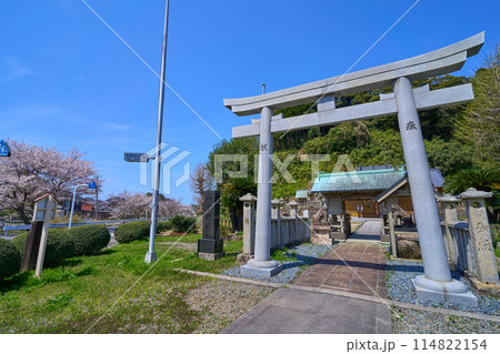 春の島根県松江市の加賀神社(かかじんじゃ)を鳥居越しに見る 春の島根県松江市の加賀神社(かかじんじゃ)を鳥居越しに見る 114822154