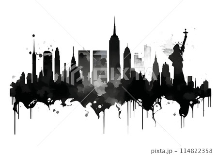 Black silhouette of New York on white background. 114822358