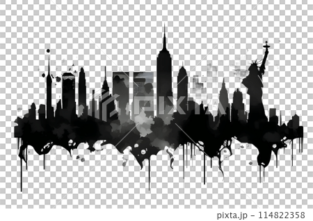 Black silhouette of New York on white background. 114822358