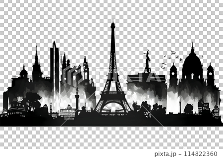Black silhouette of Paris on white background. 114822360