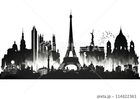 Black silhouette of Paris on white background. 114822361