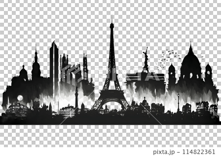 Black silhouette of Paris on white background. 114822361