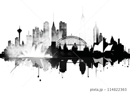 Black silhouette of a city on white background. 114822363