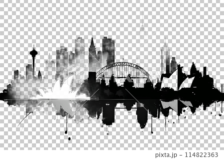 Black silhouette of a city on white background. Black silhouette of a city on white background. 114822363