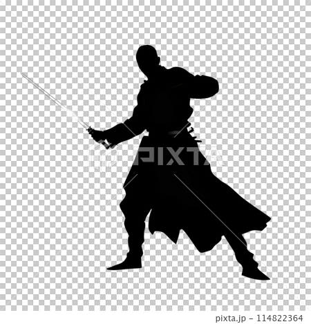 Black silhouette of a samurai on white background. 114822364