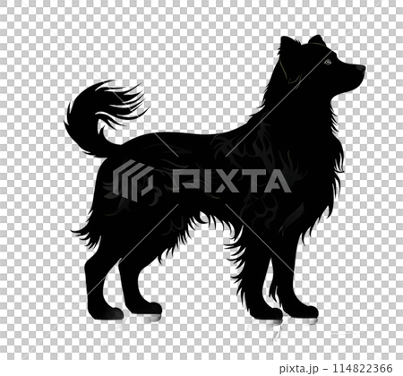 Black silhouette of a dog on white background. 114822366