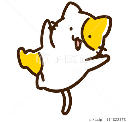 体を宙に浮かせて飛び跳ねるかわいいねこのキャラクターのデフォルメイラスト 体を宙に浮かせて飛び跳ねるかわいいねこのキャラクターのデフォルメイラスト 114822378