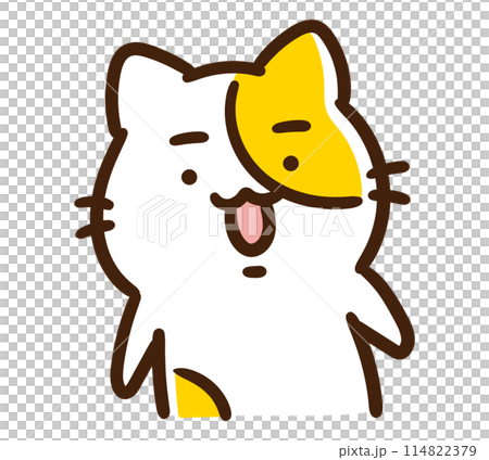 A comical illustration of a cute cat character standing still with a straight face 114822379