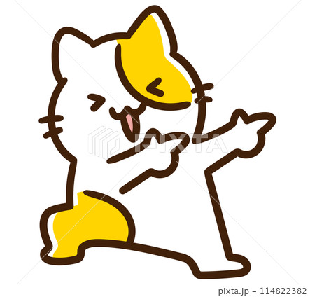 かっこいい決めポーズをするかわいいねこのキャラクターのコミカルなイラスト かっこいい決めポーズをするかわいいねこのキャラクターのコミカルなイラスト 114822382