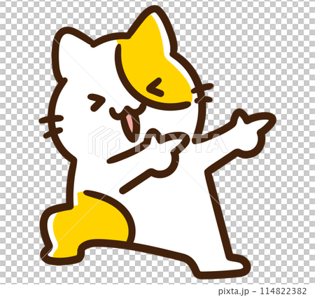 かっこいい決めポーズをするかわいいねこのキャラクターのコミカルなイラスト かっこいい決めポーズをするかわいいねこのキャラクターのコミカルなイラスト 114822382