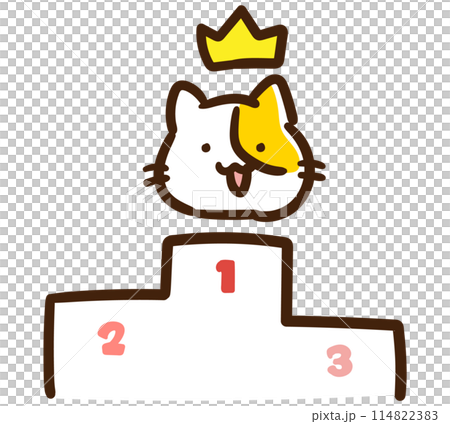 頒獎台上一隻可愛的貓角色的滑稽插圖獲得第一名 114822383