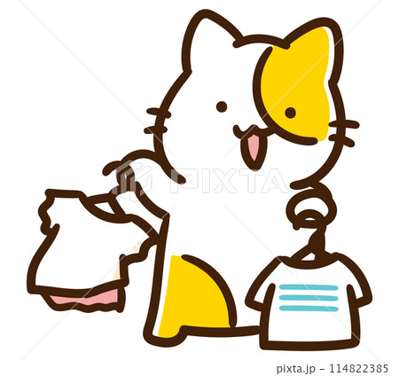 お店で服を選ぶかわいいねこのキャラクターのデフォルメイラスト お店で服を選ぶかわいいねこのキャラクターのデフォルメイラスト 114822385