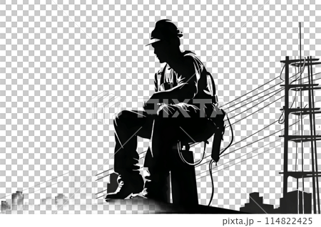 Black silhouette of a electrician on white background. 114822425