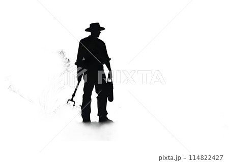 Black silhouette of a gardener on white background. 114822427