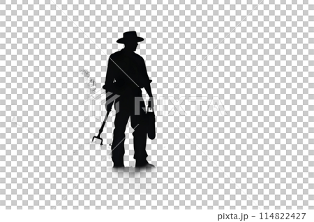 Black silhouette of a gardener on white background. 114822427