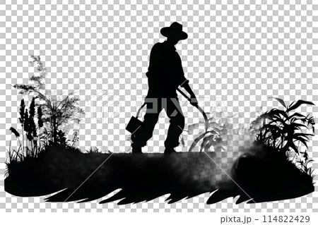 Black silhouette of a gardener on white background. 114822429