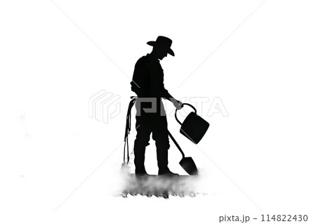 Black silhouette of a gardener on white background. 114822430