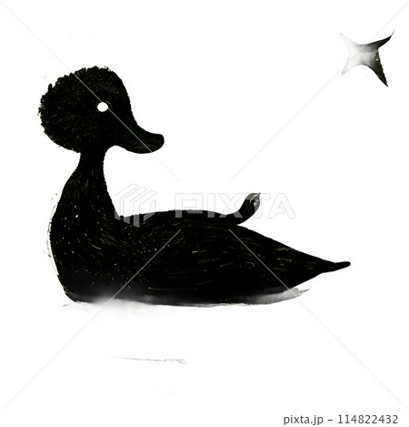 Black silhouette of a duck on white background. 114822432