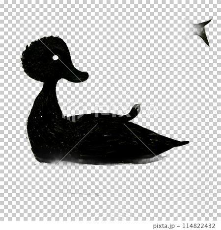 Black silhouette of a duck on white background. 114822432