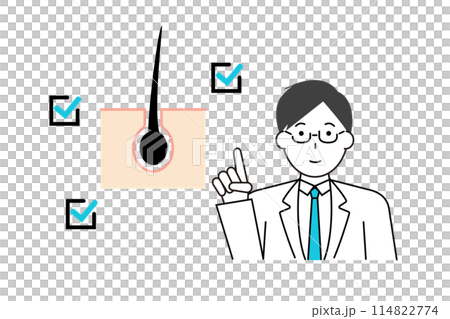 A doctor explaining what to check for hair 114822774